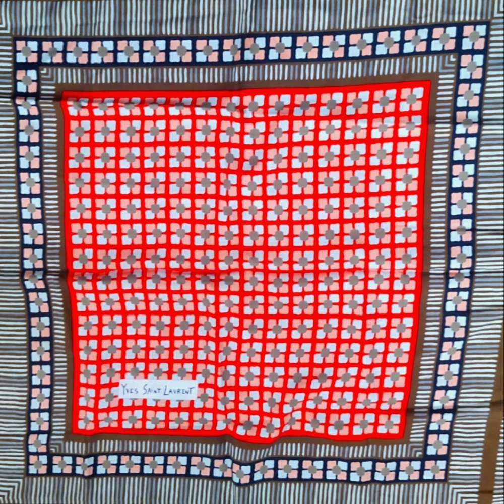 Yves Saint Laurent Large Vintage 1970s Silk Geometric Scarf